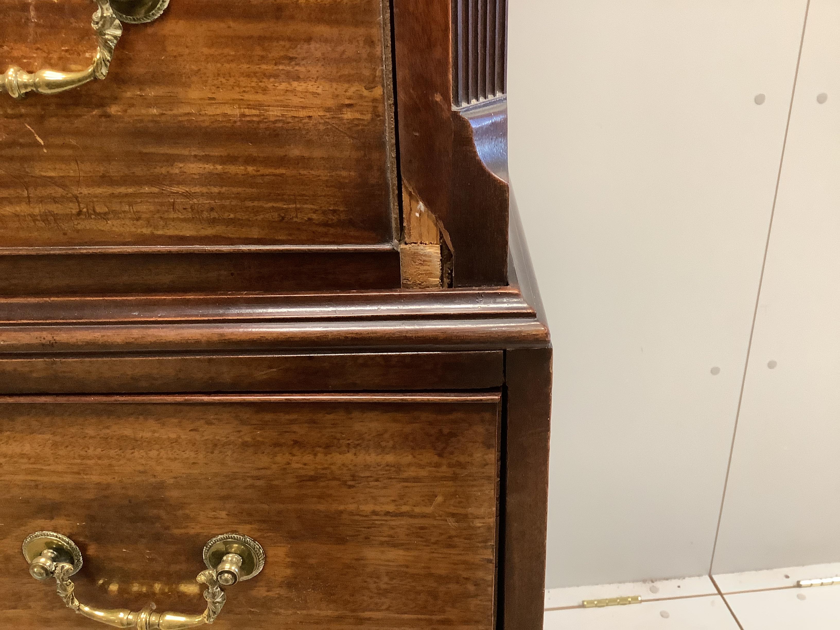 A George III mahogany chest on chest, width 110cm, depth 58cm, height 183cm